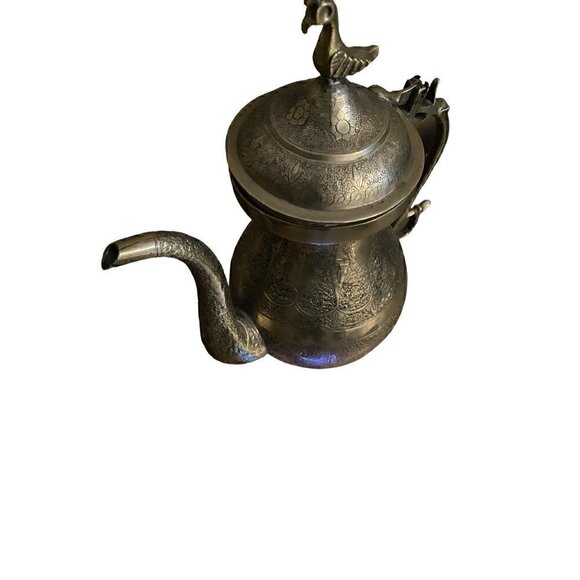 Antique Vintage Hand Etched Hinged Tea Coffee Pot Stamped Best German Silver - Picture 14 of 17